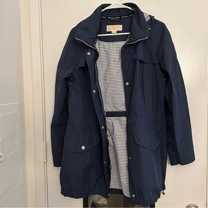 MICHAEL Michael Kors Navy Trench Coat with Striped Lining